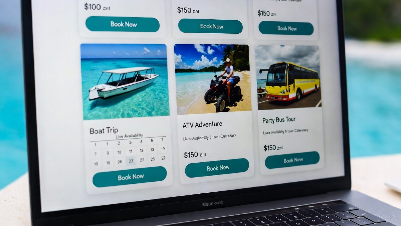 FareHarbor booking website for tourism business showing tour listings and live availability