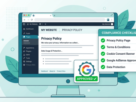 Privacy policy page for Google AdSense approval shown on a WordPress website