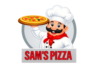 : Sam's Pizza Denmark WordPress restaurant website showing menu categories, Google Maps, and contact section, developed by Syed Aoun Raza