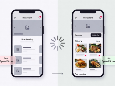 Slow WordPress restaurant website speed test showing poor mobile score before optimization