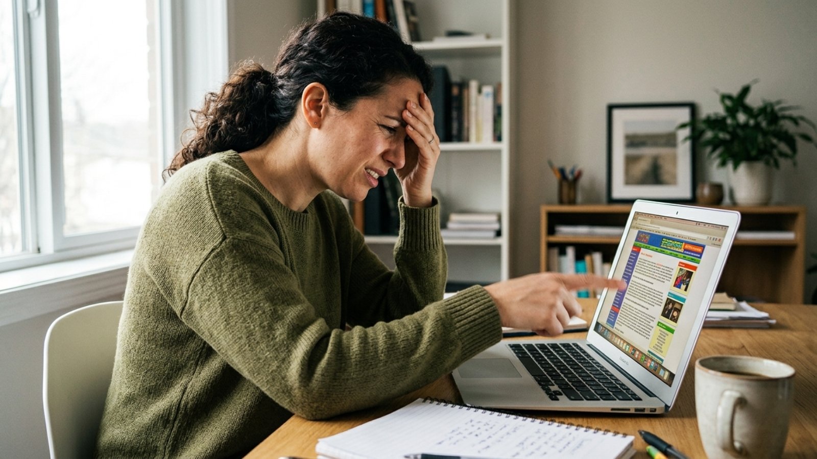 Small business owner reviewing her outdated site and realizing her website needs a redesign