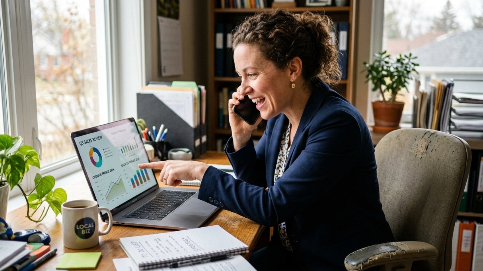 Small business owner reviewing their website that converts visitors into paying customers