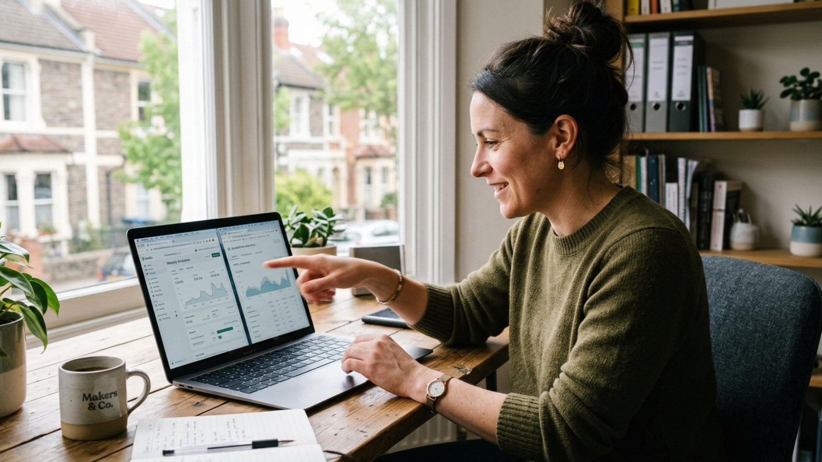Small business owner comparing WooCommerce vs Shopify UK pricing on a laptop screen