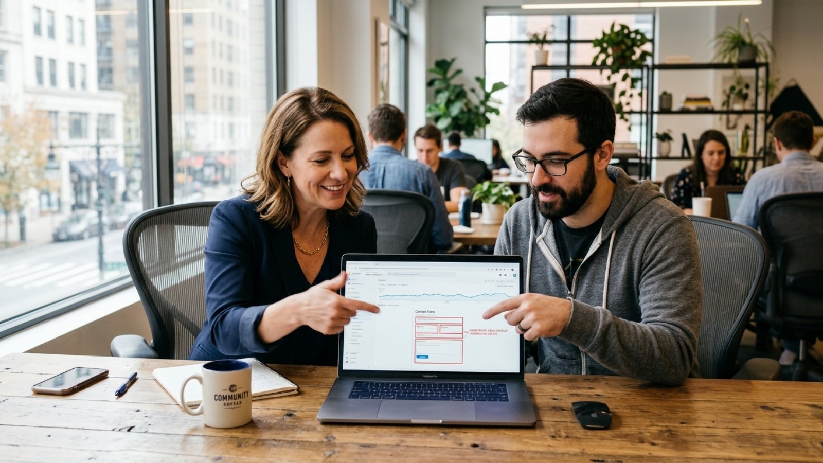 Business owner and developer reviewing why a website not converting needs UX and trust fixes