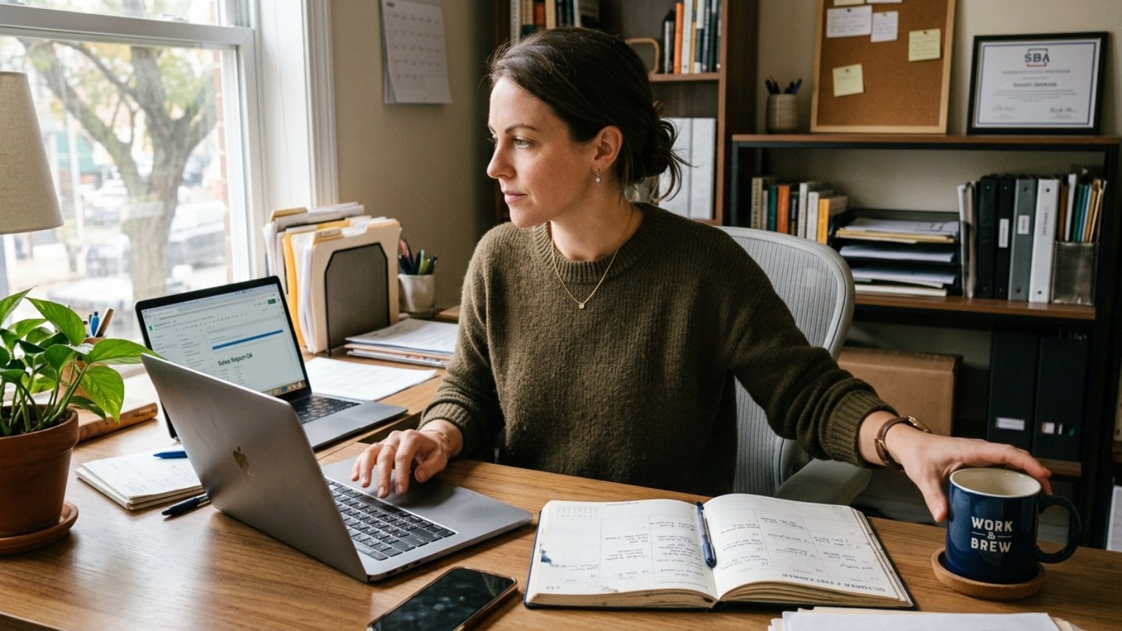Small business owner budgeting website maintenance cost while working on a laptop