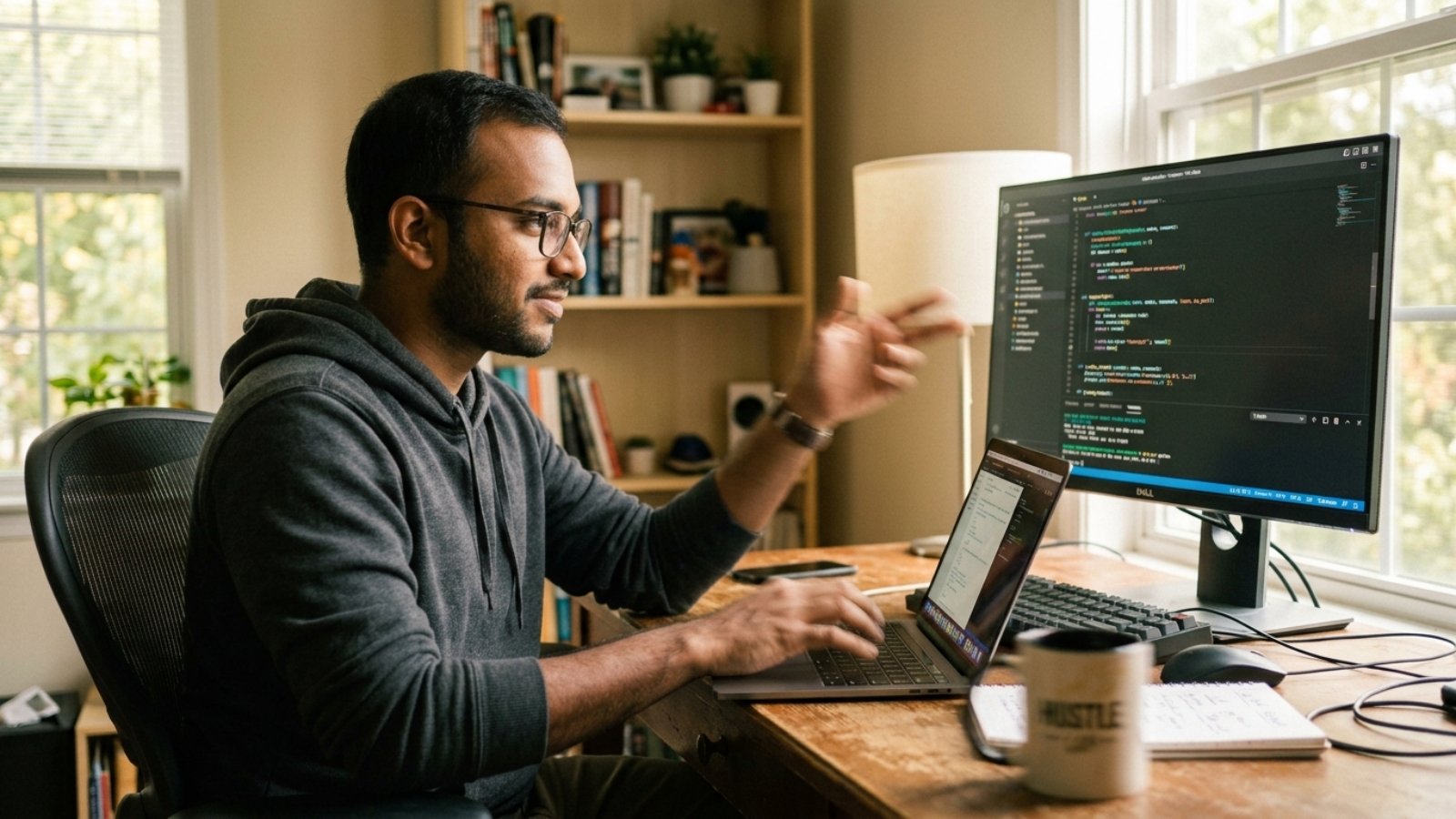 Freelance developer working from home after he left corporate to freelance full-time