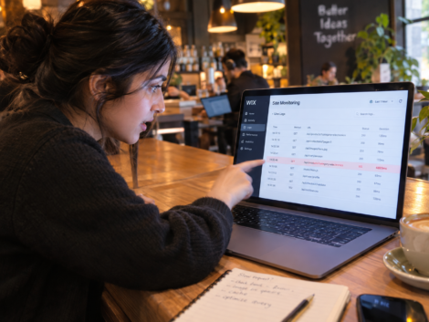 Developer spotting a slow request while diagnosing Wix Velo performance mistakes in the live monitoring log