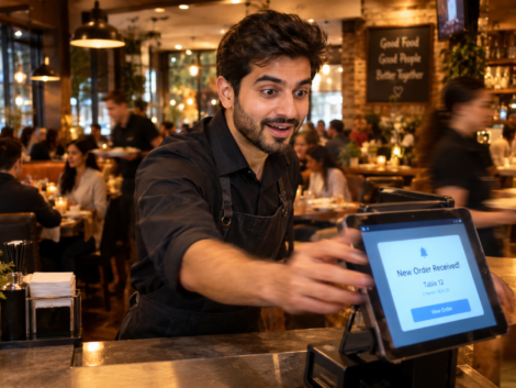 Restaurant owner reacting to a new order from their WooCommerce store for restaurants
