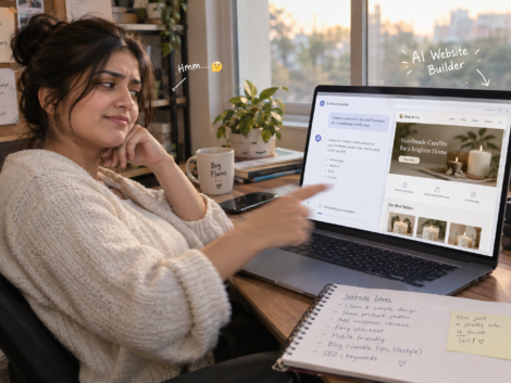 Business owner reacting to an AI in website development tool generating her first site draft